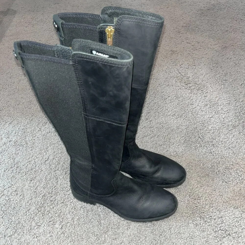 ARIAT SUTTON II WATERPROOF BLACK TALL BOOTS SIDE ZIPPER  WESTERN EQUESTRIAN 6.5